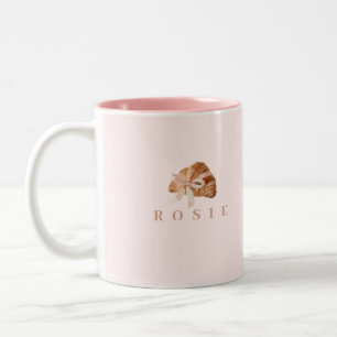 Gepersonaliseerde Coquette Croissant Roze Lint Tweekleurige Koffiemok