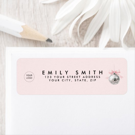 Gepersonaliseerde Coquette Disco Bal Roze Lint Etiket (Insitu)