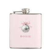Gepersonaliseerde Coquette Disco Bal Roze Lint Heupfles (Voorkant)