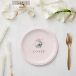 Gepersonaliseerde Coquette Disco Bal Roze Lint Papieren Bordje