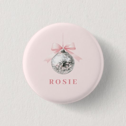 Gepersonaliseerde Coquette Disco Bal Roze Lint Ronde Button 3,2 Cm (Voorkant)