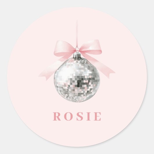 Gepersonaliseerde Coquette Disco Bal Roze Lint Ronde Sticker (Voorkant)