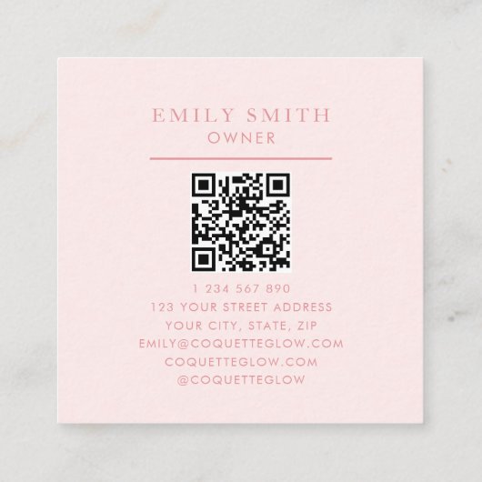 Gepersonaliseerde Coquette Disco Bal Roze Lint Vierkante Visitekaartje (Achterkant)