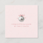 Gepersonaliseerde Coquette Disco Bal Roze Lint Vierkante Visitekaartje (Voorkant)