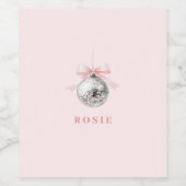 Gepersonaliseerde Coquette Disco Bal Roze Lint Wijn Etiket (Enkel label)