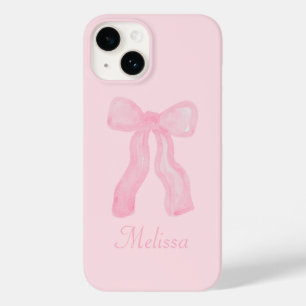 Gepersonaliseerde Coquette Preppy Roze Bogen Case-Mate iPhone 14 Hoesje