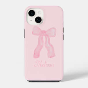 Gepersonaliseerde Coquette Preppy Roze Bogen iPhone 14 Hoesje