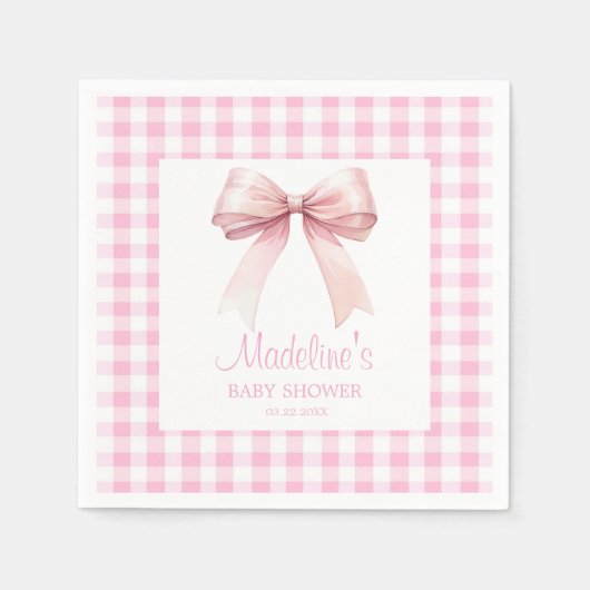 Gepersonaliseerde Coquette Roze Bow Baby shower Gi Servet (Voorkant)