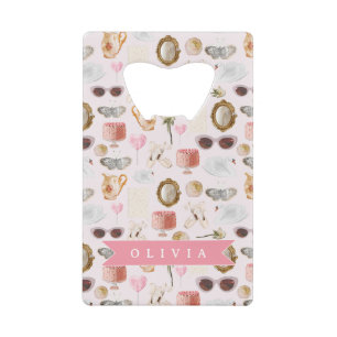 Gepersonaliseerde Coquette Roze Vintage Vrouwelijk Creditkaart Flessenopener