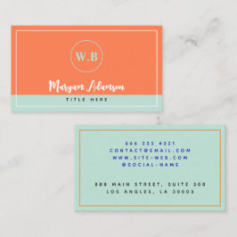 Gepersonaliseerde Coral & Mint Tulip Monogram Contactkaartje