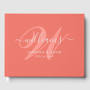 Gepersonaliseerde Coral Monogram bruiloft gastenbo Gastenboek