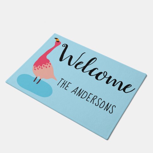 Gepersonaliseerde Coral Pink Flamingo Welkomstmat Deurmat (Schuin)