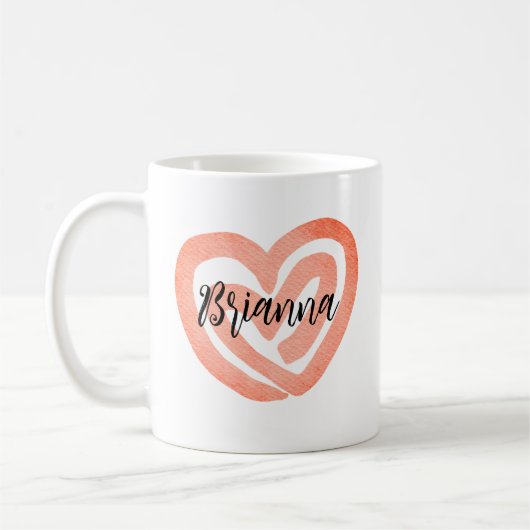 Gepersonaliseerde Coral Swirl Heart Koffiemok (Links)