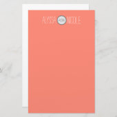 Gepersonaliseerde Coral White Name Monogram Briefpapier (Voorkant / Achterkant)