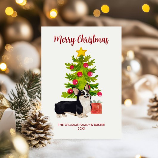 Gepersonaliseerde Corgi Dog Kerstmis Feestdagenkaart