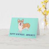 Gepersonaliseerde Corgi Dog Mint Green verjaardag Kaart (Gele Bloem)