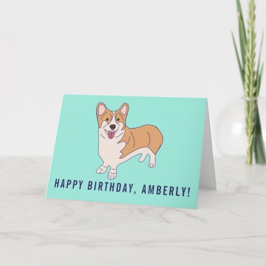 Gepersonaliseerde Corgi Dog Mint Green verjaardag Kaart (Voorkant)