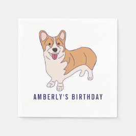 Gepersonaliseerde Corgi Dog Verjaardagsfeestpapier Servet