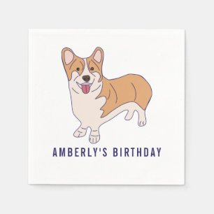 Gepersonaliseerde Corgi Dog Verjaardagsfeestpapier Servet