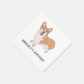 Gepersonaliseerde Corgi Dog Verjaardagsfeestpapier Servet (Hoek)