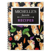 Gepersonaliseerde Corgi en Food Pattern Black Notitieboek (Voorkant)