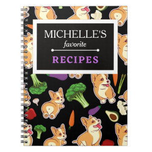 Gepersonaliseerde Corgi en Food Pattern Black Notitieboek