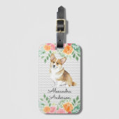 Gepersonaliseerde Corgi Puppy Waterverf Bloemen Bagagelabel (Voorkant (verticaal))