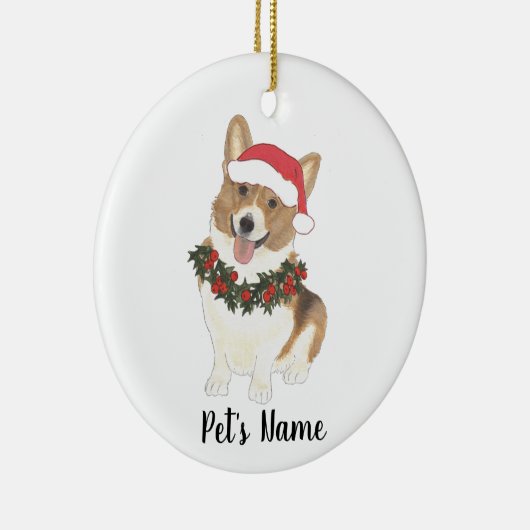 Gepersonaliseerde Corgi (rood en wit) Keramisch Ornament (Rechts)