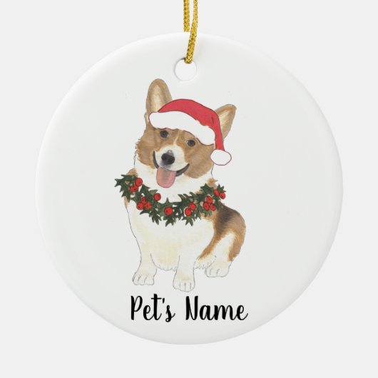 Gepersonaliseerde Corgi (rood en wit) Keramisch Ornament (Voorkant)