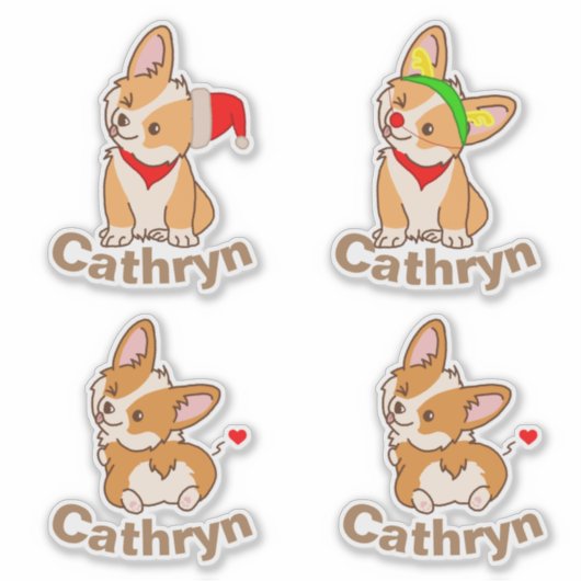Gepersonaliseerde Corgi Set Sticker (Voorkant)