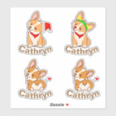 Gepersonaliseerde Corgi Set Sticker (Vel)