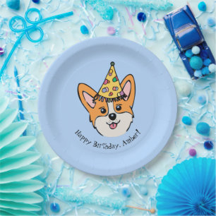 Gepersonaliseerde Corgi Theme Boy's Birthday Papieren Bordje