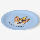 Gepersonaliseerde Corgi Theme Boy's Birthday Papieren Bordje (Gekanteld)