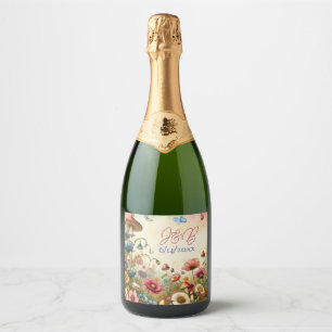 Gepersonaliseerde Cottage Core Bruiloft Sparkling Wijnetiket