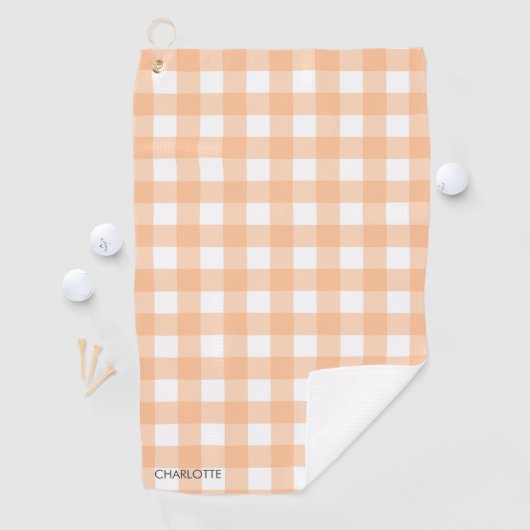 Gepersonaliseerde Cottage Peach Gingham Plaid Golfhanddoek (Insitu)