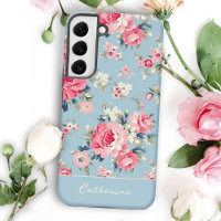 Gepersonaliseerde Cottage Roze Rozen op blauwe ach