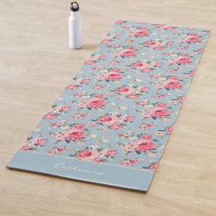 Gepersonaliseerde Cottage Roze Rozen op blauwe ach Yogamat