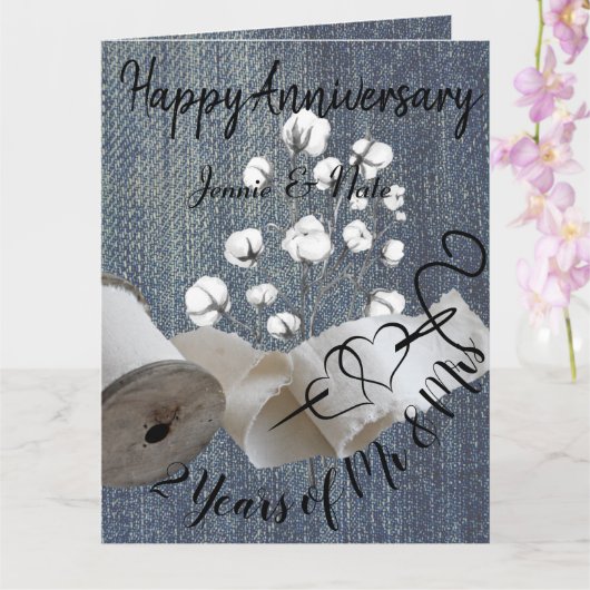 Gepersonaliseerde Cotton 2e jaar bruiloft Jubileum Kaart (Orchidee)