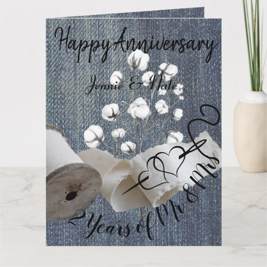Gepersonaliseerde Cotton 2e jaar bruiloft Jubileum Kaart (Voorkant)