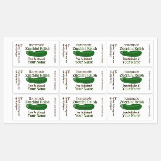 Gepersonaliseerde courgette Relish Zelfgemaakte in Labels (Vel)