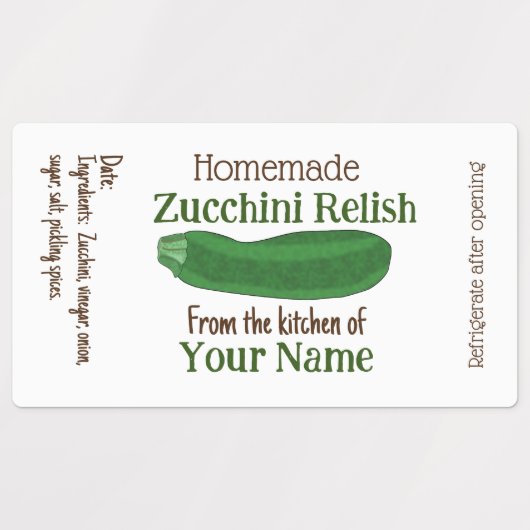 Gepersonaliseerde courgette Relish Zelfgemaakte in Labels (Design 1)