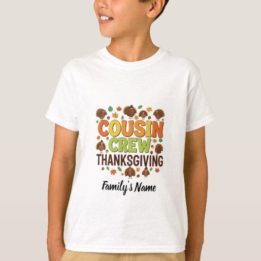 Gepersonaliseerde Cousin Crew Family Thanksgiving T-shirt (Voorkant)
