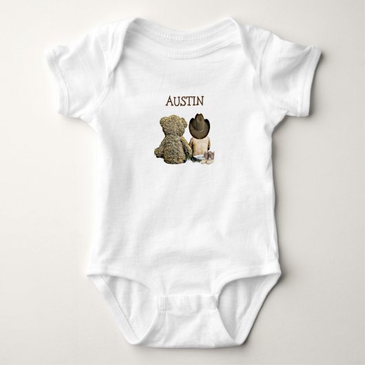 Gepersonaliseerde Cowboy en Teddy Bear Baby One Pi Romper (Voorkant)