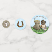 Gepersonaliseerde Cowboy en Teddy Bear Eerste Verj Confetti (Achterkanten)