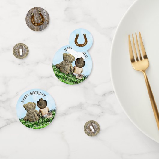 Gepersonaliseerde Cowboy en Teddy Bear Eerste Verj Confetti (Groep)