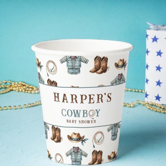 Gepersonaliseerde Cowboy Pattern Baby shower Papieren Bekers