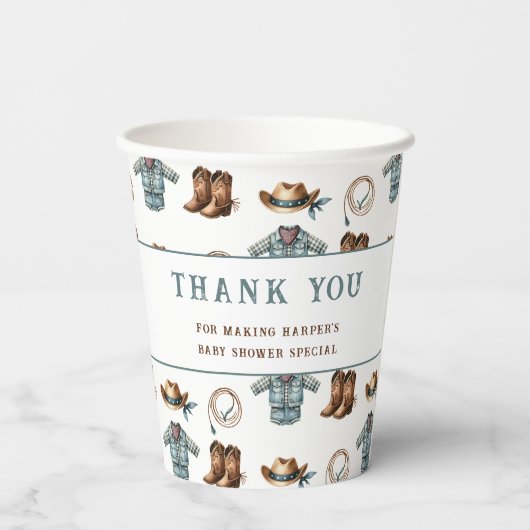 Gepersonaliseerde Cowboy Pattern Baby shower Papieren Bekers (Achterkant)