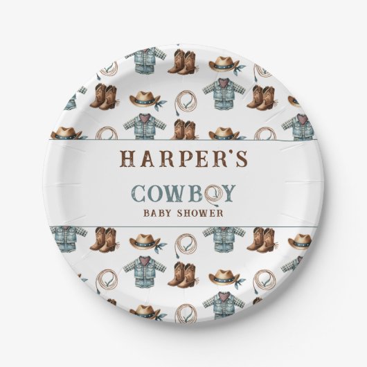 Gepersonaliseerde Cowboy Pattern Baby shower Papieren Bordje (Voorkant)