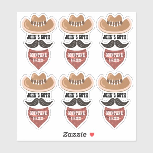 Gepersonaliseerde Cowboy Pet Westerne feestthema Sticker (Vel)
