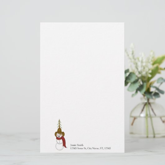 Gepersonaliseerde Cowboy Snowman Kerstmis Briefpapier (Staand voorkant)
